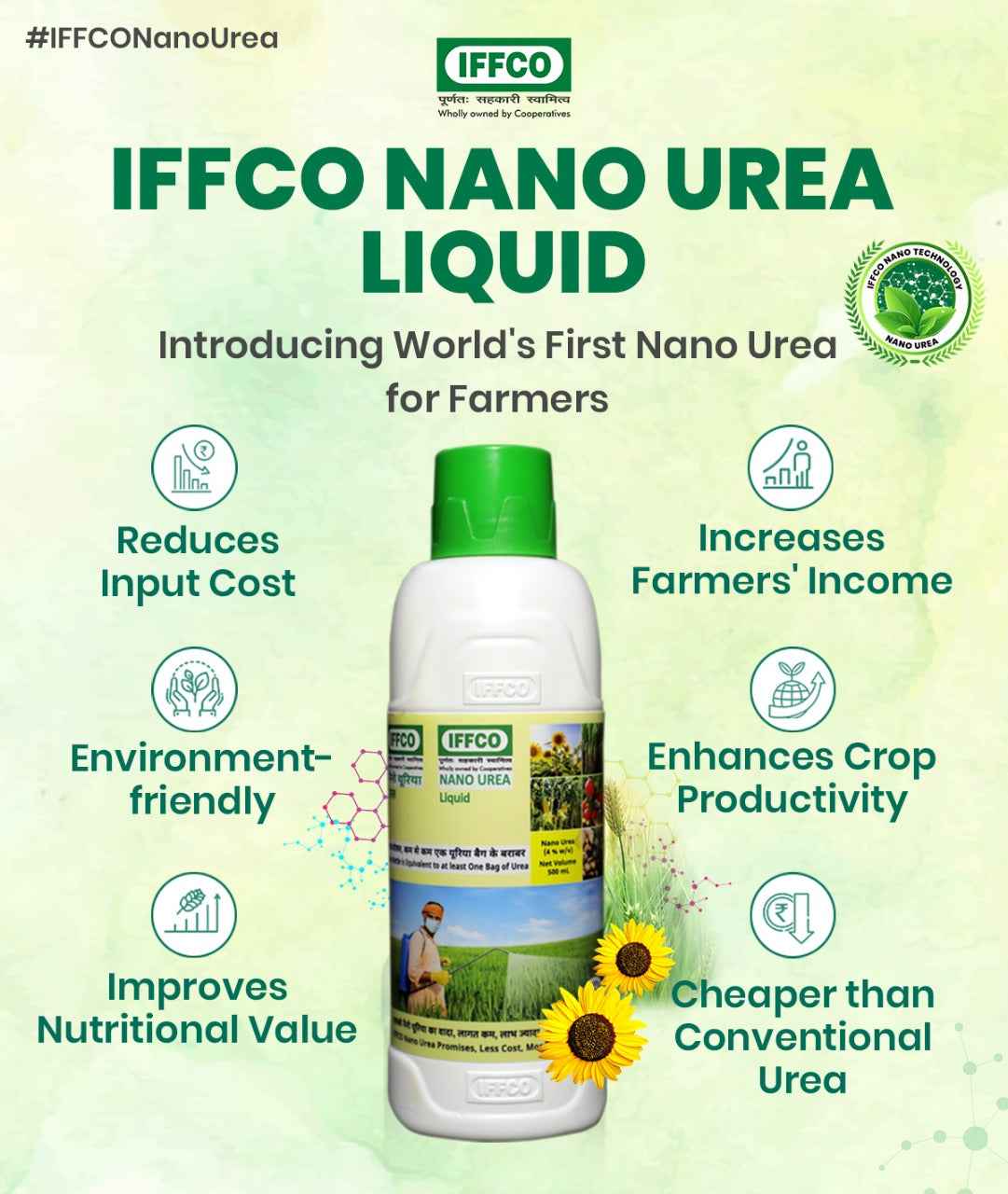 IFFCO Nano Urea Liquid (500 ml) ā Smart Nitrogen Fertilizer for Higher Crop Yield
